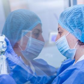 Médico procesando muestras de laboratorio